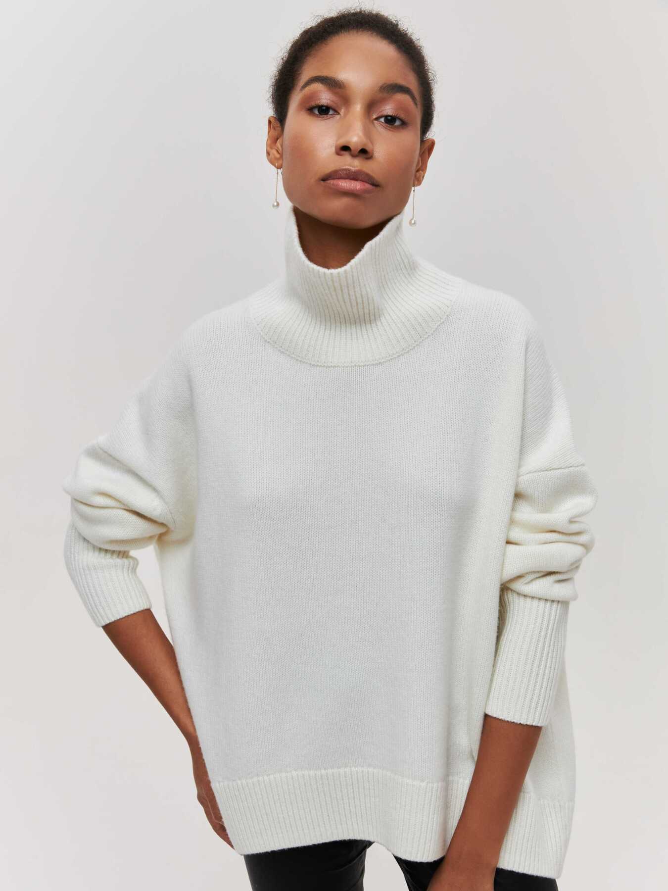 Luvéra Rollkragenpullover Ins Einfarbig Langarm Pullover Top Damenbekleidung