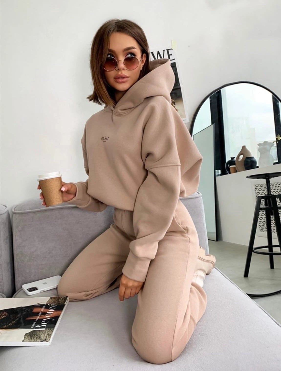 Luvéra Damen gestricktes Fleece-Lässiges Anzug-Zweiteiler-Set