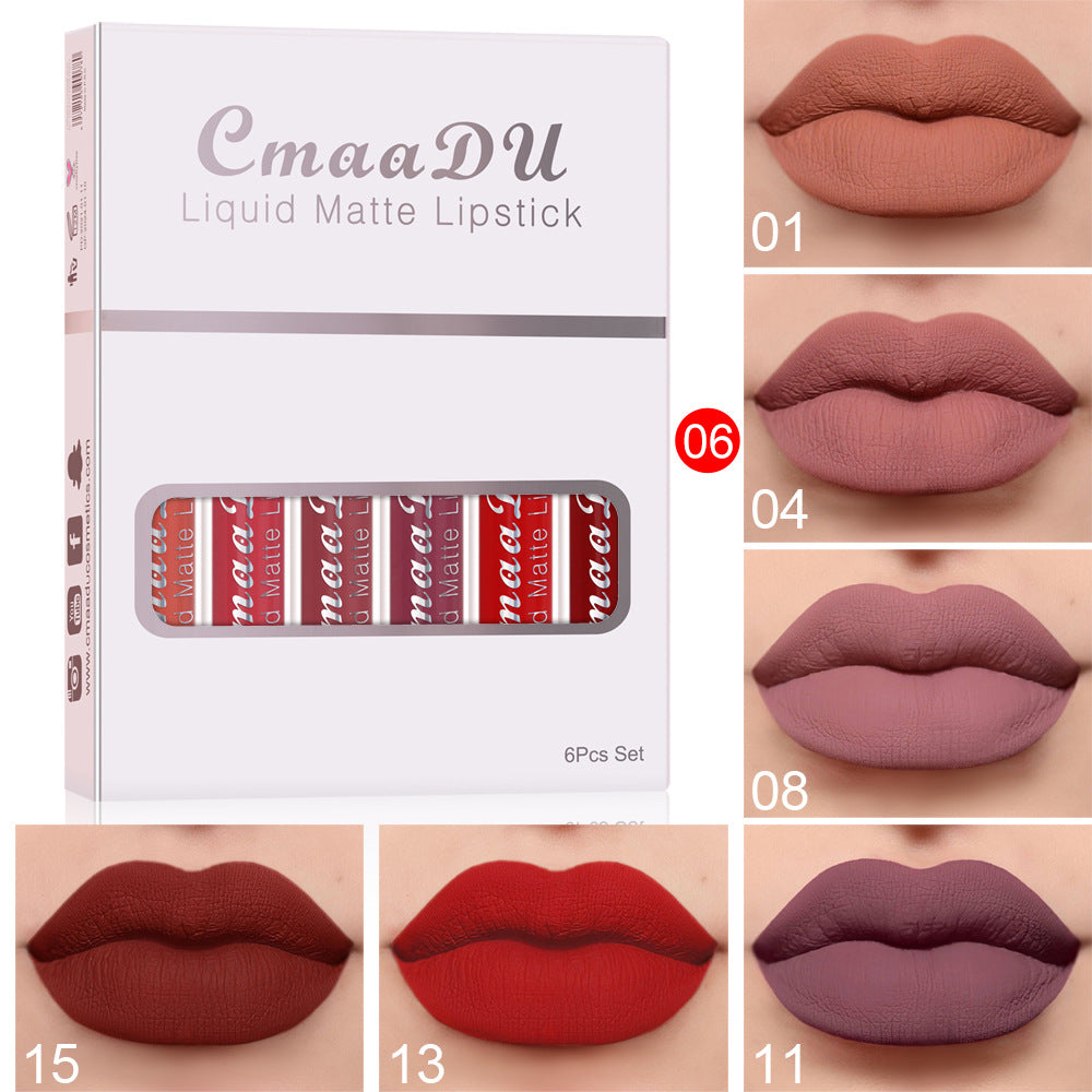 Luvéra 6 Schachteln mit mattem, antihaftbeschichtetem Becher, wasserdichtem Lippenstift, langanhaltender Lipgloss