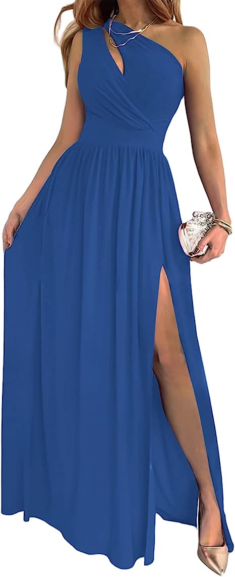 Luvéra Damen Eine Schulter High Split Cutout Ärmellos Elegante Cocktail Maxi Kleid