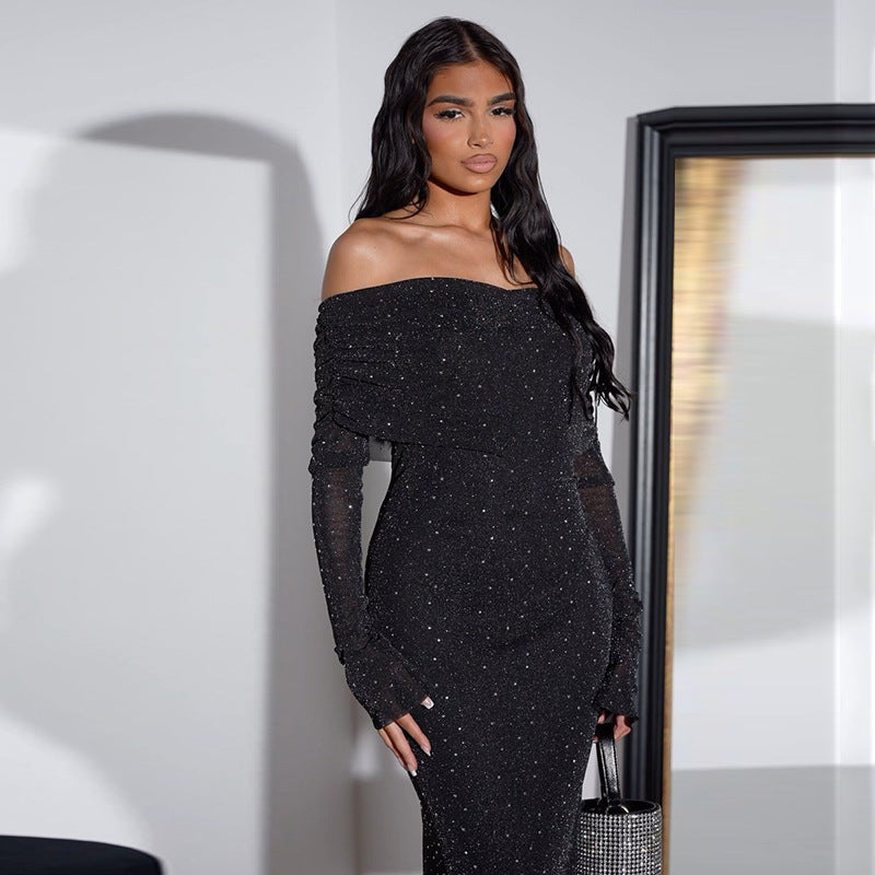 Luvéra Pailletten Off-Shoulder Kleid Damenbekleidung