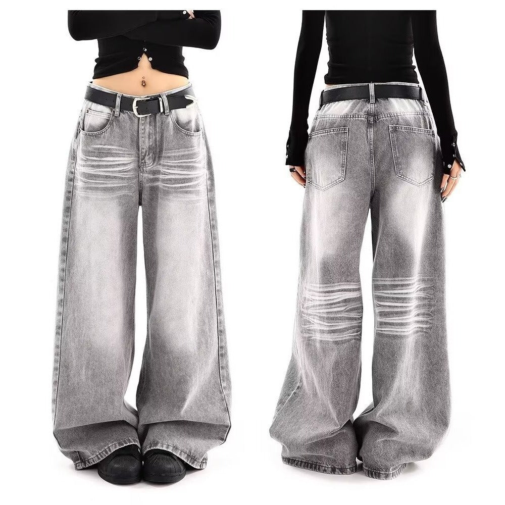 Luvéra Bestickte Hohe Taille Breites Bein Denim Jeans Für Frauen Vintage Gerade Bein Hosen