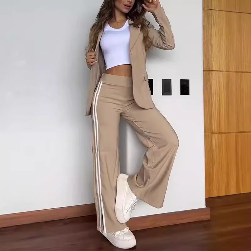 Luvéra Damen Lässiger Polo-Kragen-Anzug mit weitem Bein, Hosen, zweiteiliger Anzug