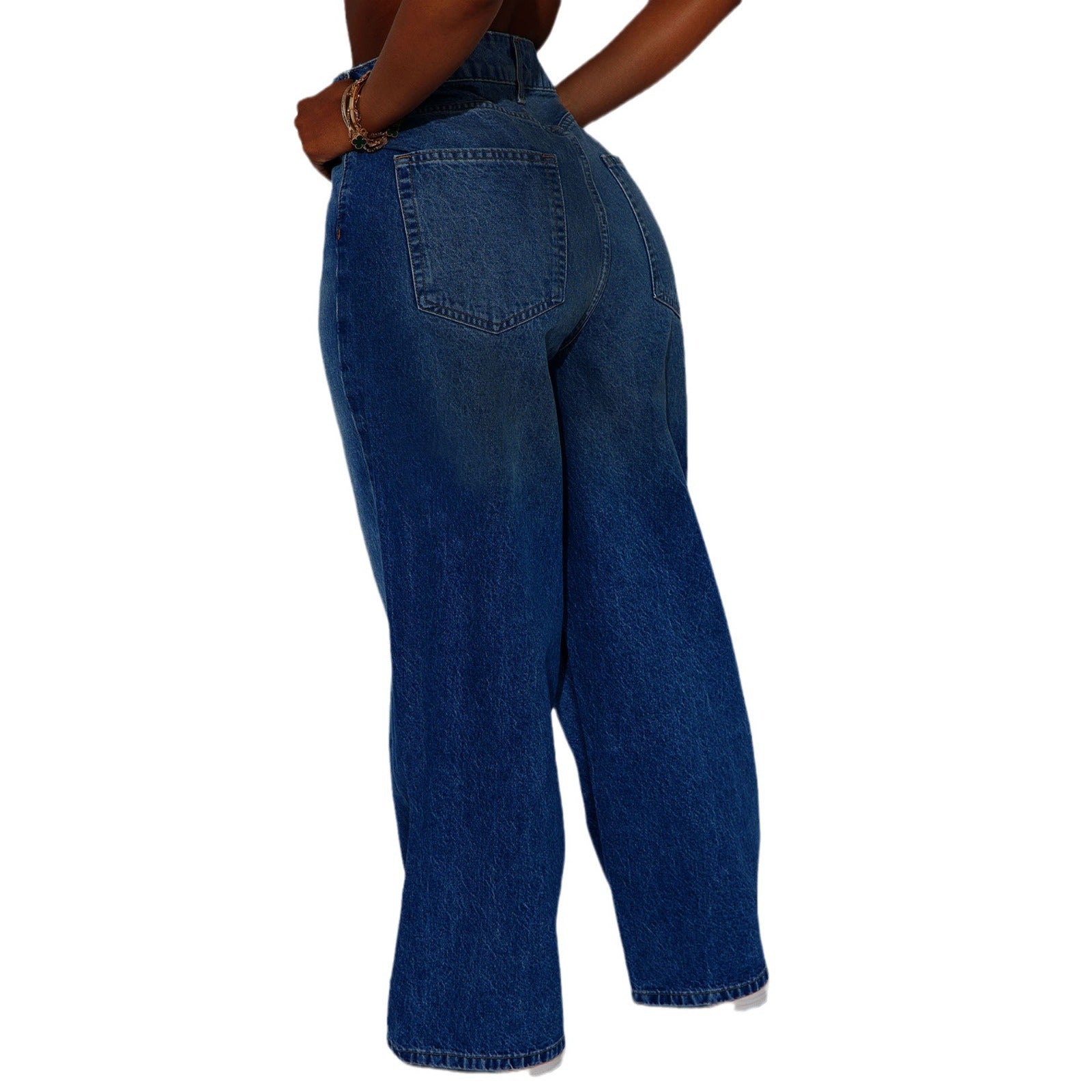 Luvéra Dunkelblaue Jeans mit weitem Bein und weitem Bein und bodenlanger Länge