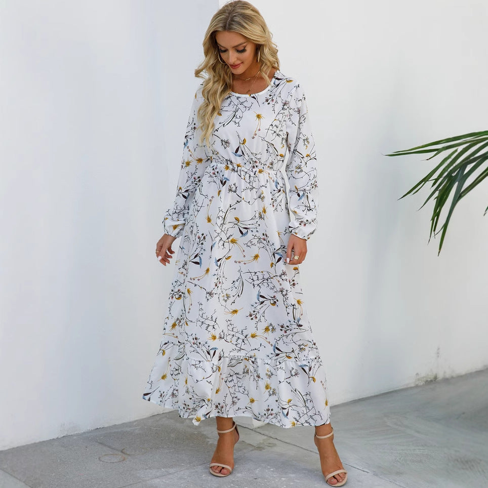 Luvéra Damen vielseitiges Blumen-Chiffon-Kleid mit Rundhalsausschnitt