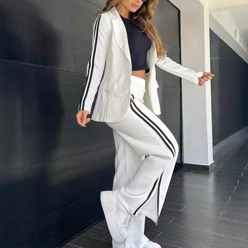 Luvéra Damen Lässiger Polo-Kragen-Anzug mit weitem Bein, Hosen, zweiteiliger Anzug