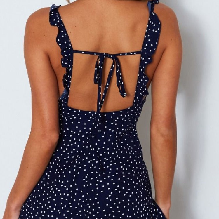 Luvéra Polka-dot Riemchen Kleid Frauen Sommer Mode Strand Sommerkleid