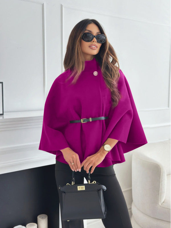Luvéra Neue Stehkragen Batwing Ärmel Mantel Top Mit Gürtel Ins Mode Temperament Jacke Wollen Pullover Outwear Für Frauen Kleidung