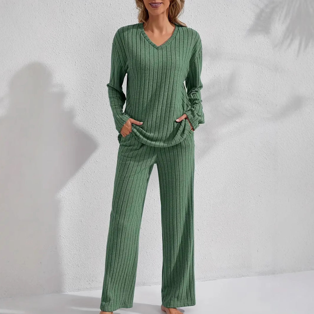 Luvéra Geripptes Langarm-Top und Hose Casual Comfortable Womens Loungewear Set