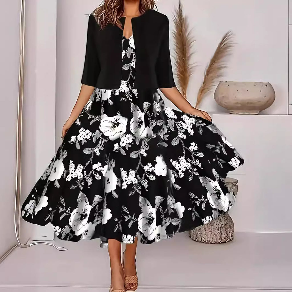 Luvéra Damen hochwertige bedruckte Modekleid zweiteiliges Set