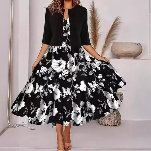 Luvéra Damen hochwertige bedruckte Modekleid zweiteiliges Set