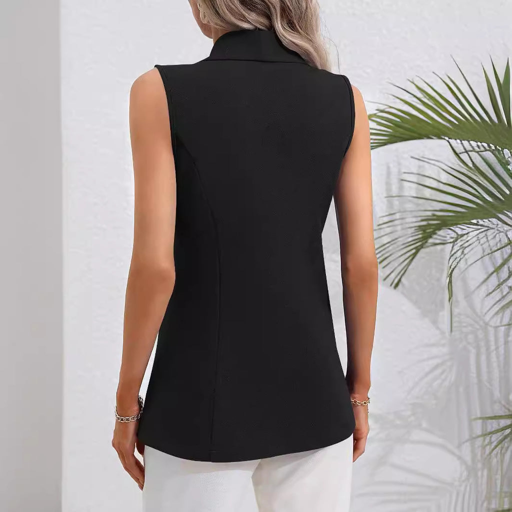 Luvéra Strickjacke mit einem einzigen Knopf und einer Jacke, ärmellos mit Rundhalsausschnitt