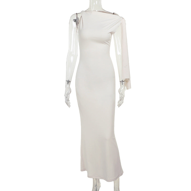 Luvéra Eine Schulter Band Lange Kleid Ins Mode Slim Ärmellose Kleider Für Abend Party Club Kleidung Frauen