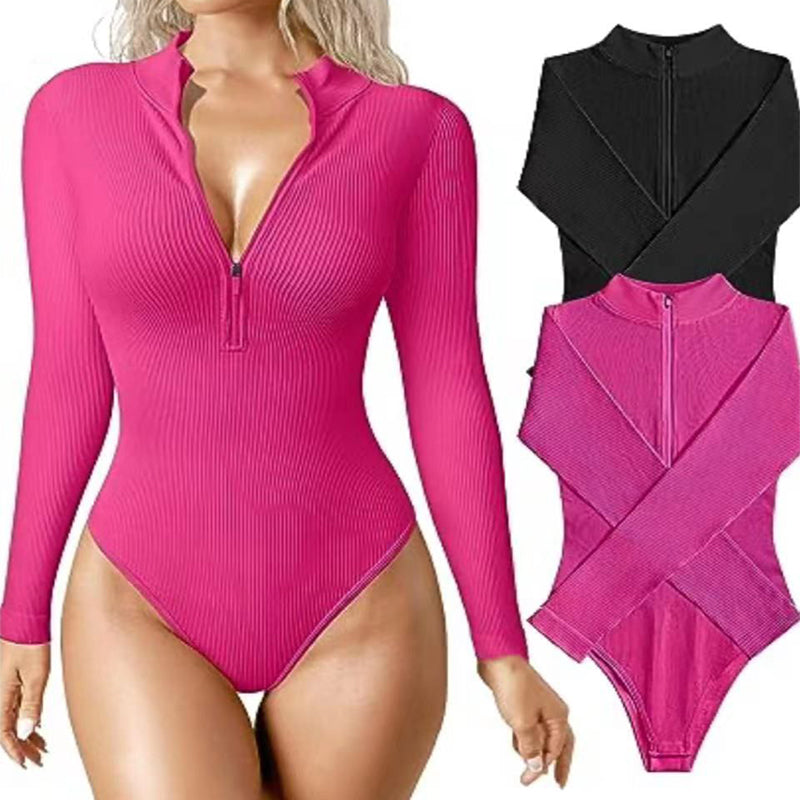Luvéra Mode Langarm Reißverschluss Overall Nahtlose Abnehmen Shapewear Für Frauen Strampler