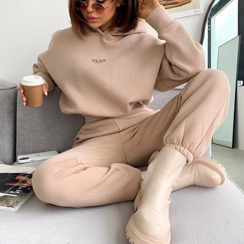 Luvéra Damen gestricktes Fleece-Lässiges Anzug-Zweiteiler-Set