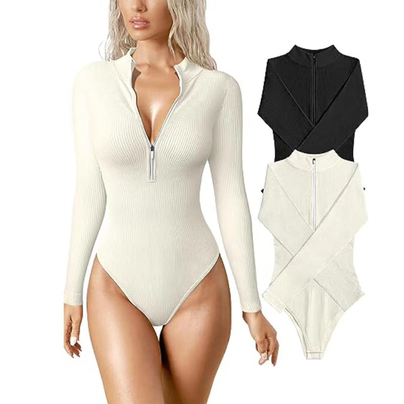Luvéra Mode Langarm Reißverschluss Overall Nahtlose Abnehmen Shapewear Für Frauen Strampler