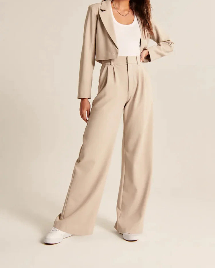 Luvéra Hohe Taille Gerade Hose Mit Taschen Breites Bein Freizeithose Für Frauen