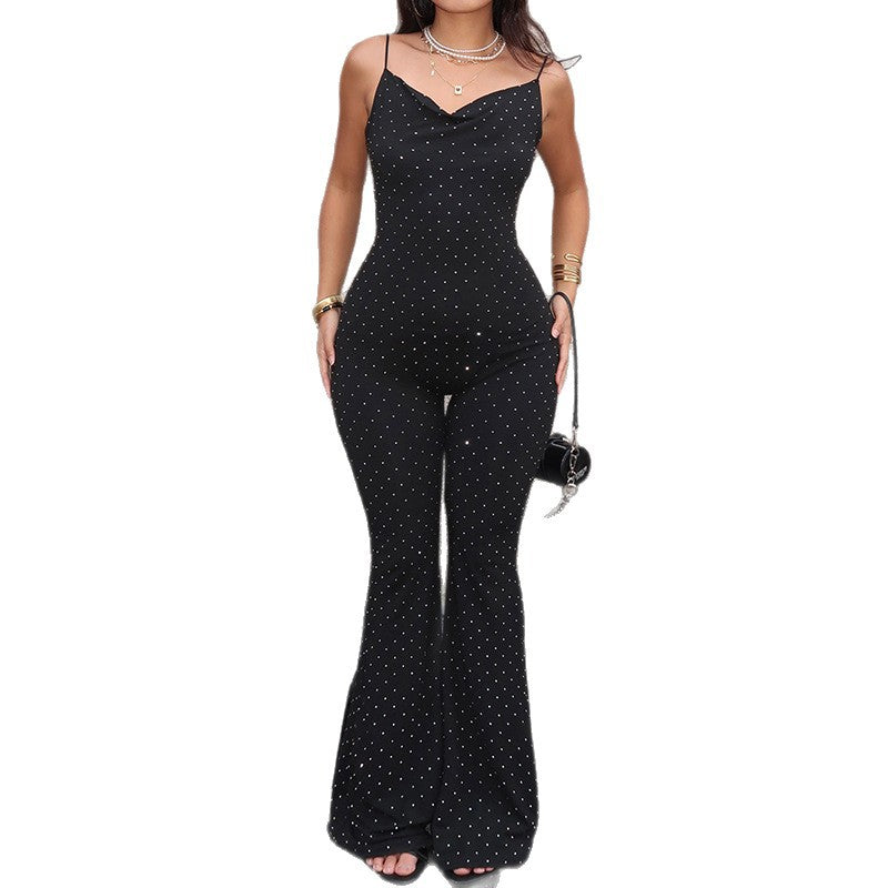 Luvéra Damen Elegante V-Ausschnitt Body-Umarmung Hüfte-Umarmung Overall Hosen