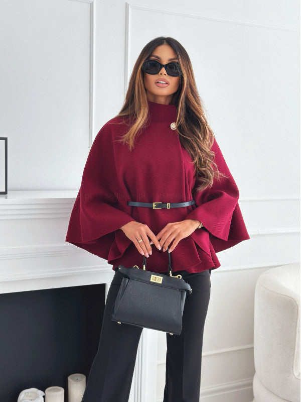 Luvéra Neue Stehkragen Batwing Ärmel Mantel Top Mit Gürtel Ins Mode Temperament Jacke Wollen Pullover Outwear Für Frauen Kleidung