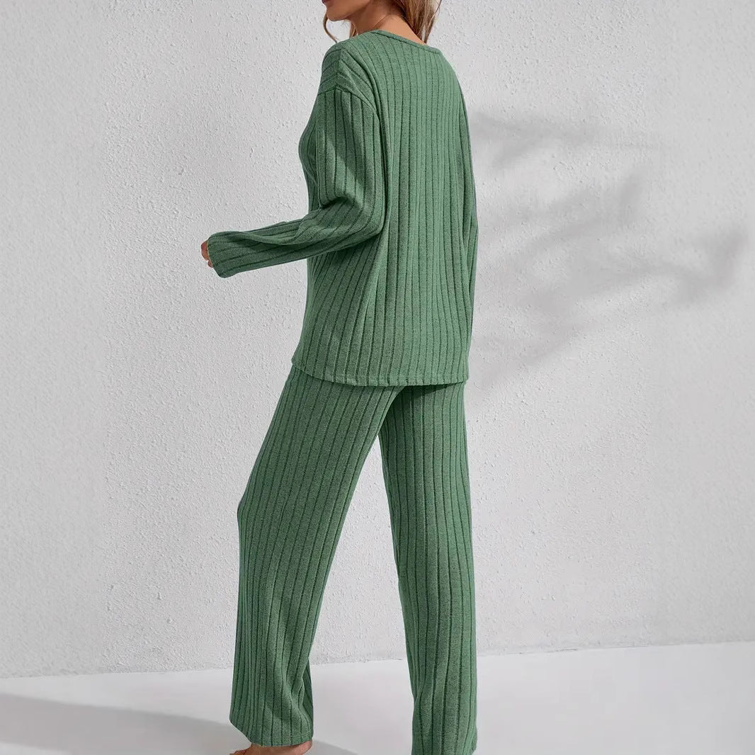 Luvéra Geripptes Langarm-Top und Hose Casual Comfortable Womens Loungewear Set