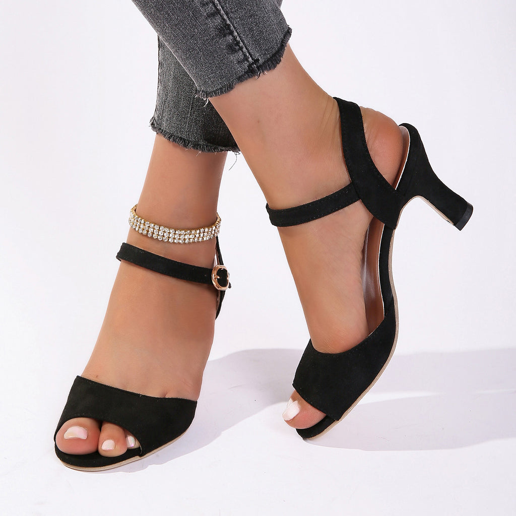 Luvéra Europäische und amerikanische Stil einfache Mode ein Wort Schnalle High Heel Sandalen für Frauen