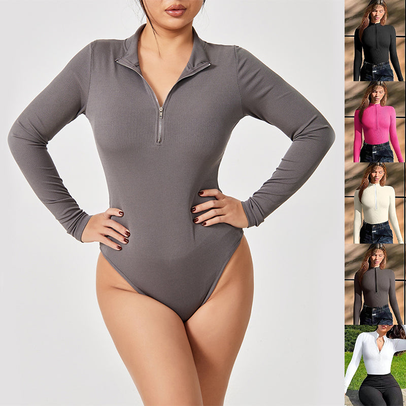 Luvéra Mode Langarm Reißverschluss Overall Nahtlose Abnehmen Shapewear Für Frauen Strampler