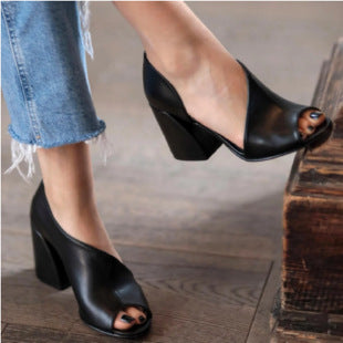 Luvéra Damen Plus-Size Chunky-Heel Casual Peep-Toe Sandalen